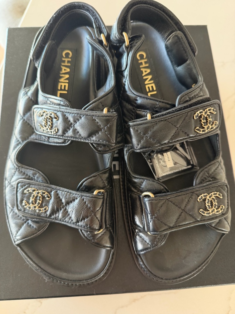 CHANEL Black Quilted Leather CC Logo Dad Sandals with Box - Picture 2 of 9